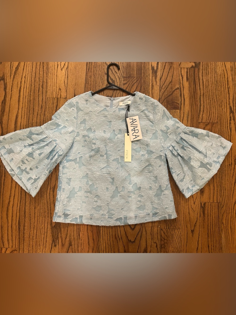 Anara Women's Powder Blue Lace Bell-Sleeve Blythe Top